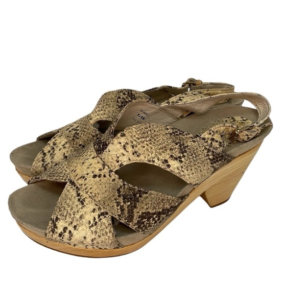 Earthies Sandals Wooden Soles Python Snakeskin Yellow Grey Size 9.5 - Picture 3 of 8